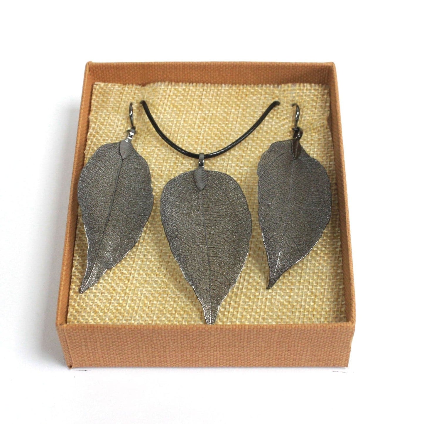 Bliss Necklace & Earring Set - Bravery Leaf - Pewter