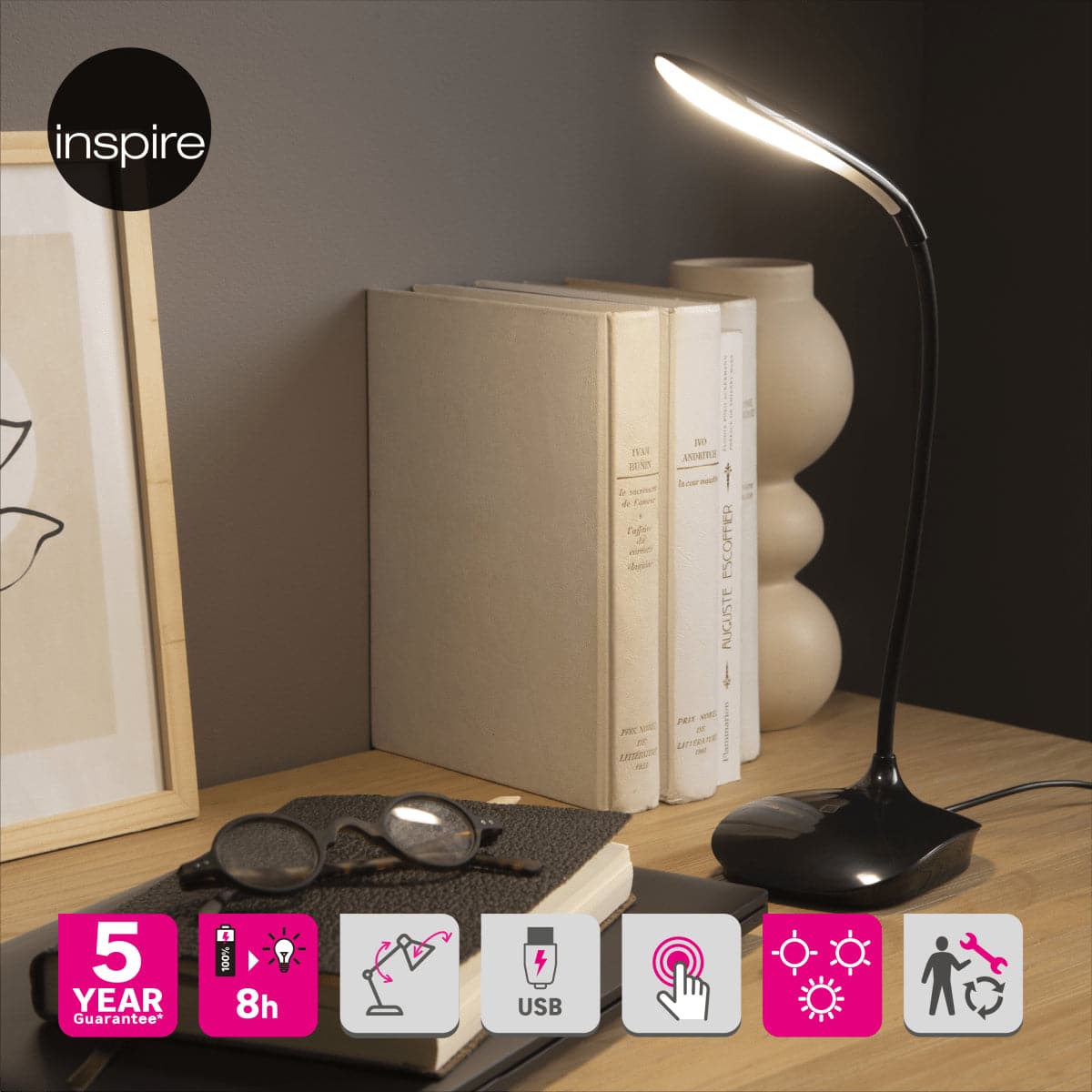 MURREY STUDIO LAMP PLASTIC BLACK H32 CM LED 3W TOUCH - best price from Maltashopper.com BR420007021