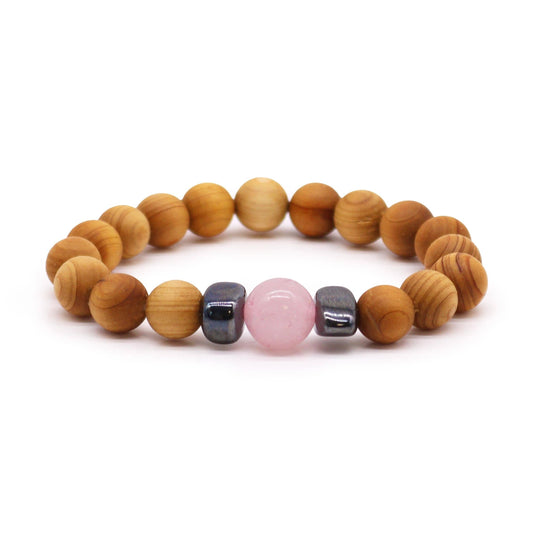 Bliss Cedarwood Heart Chakra Bangle with Rose Quartz