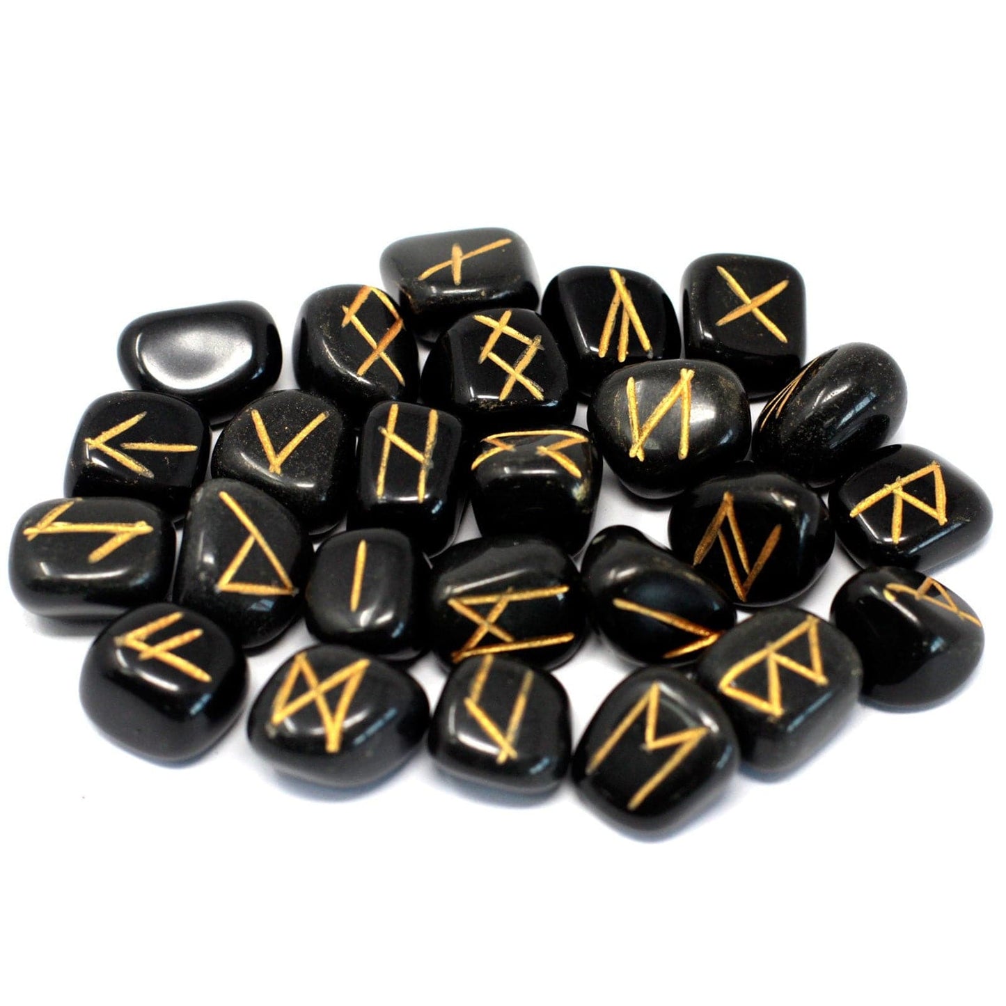 Bliss Runes Stone Set in Pouch - Black Agate