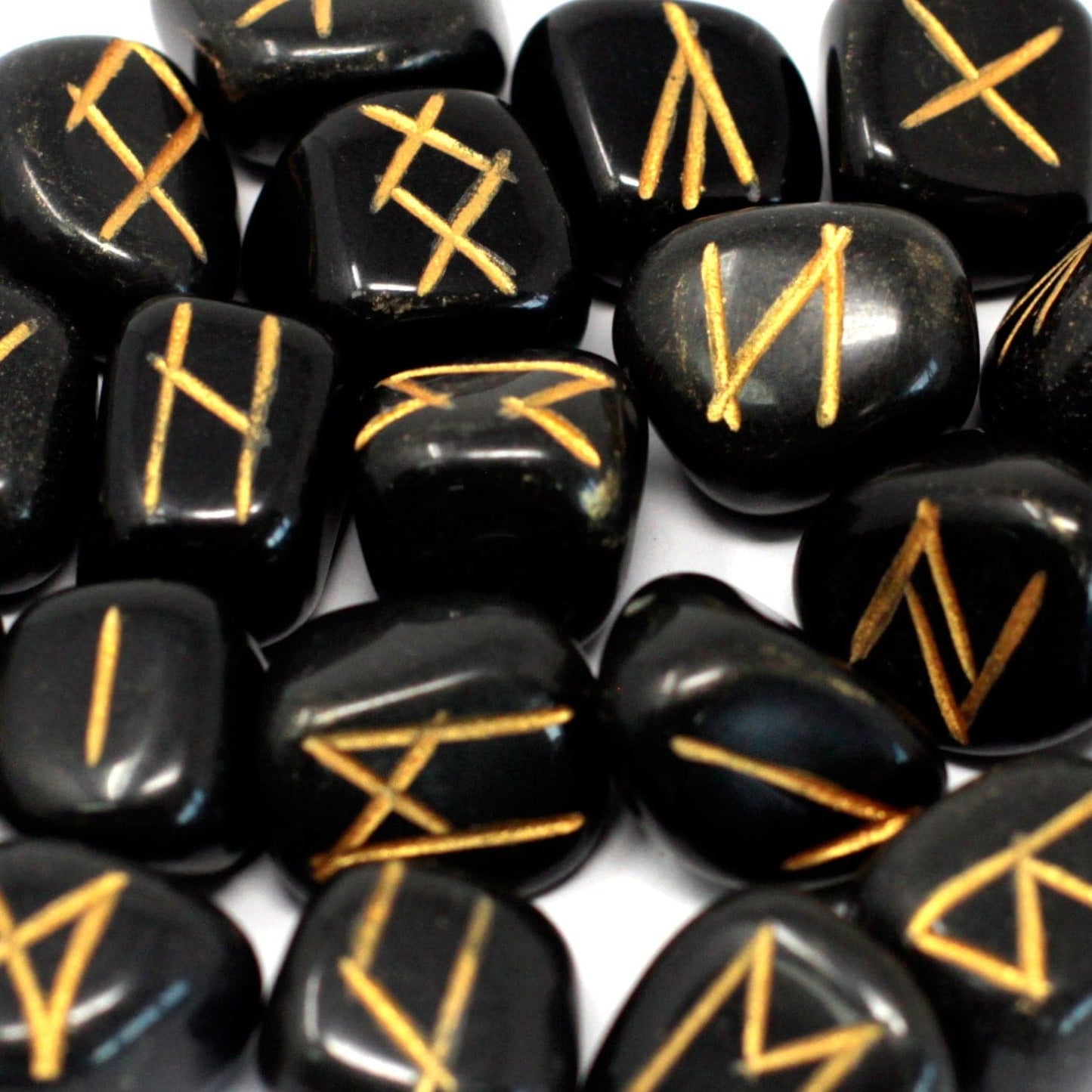 Bliss Runes Stone Set in Pouch - Black Agate