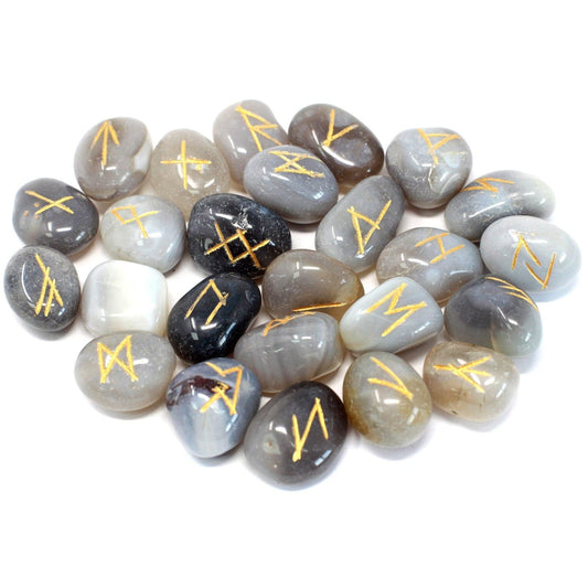 Bliss Runes Stone Set in Pouch - Grey Agate