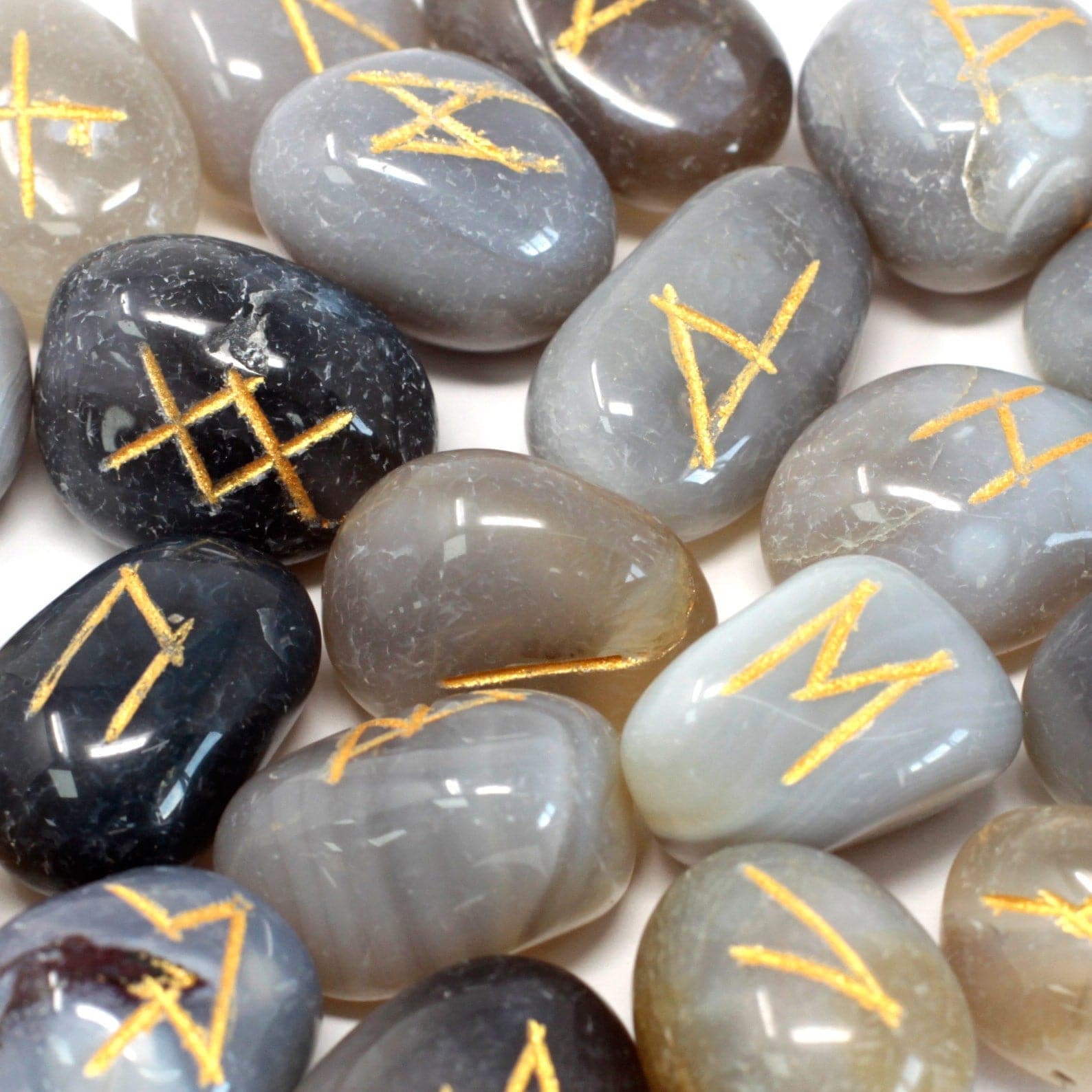 Bliss Runes Stone Set in Pouch - Grey Agate