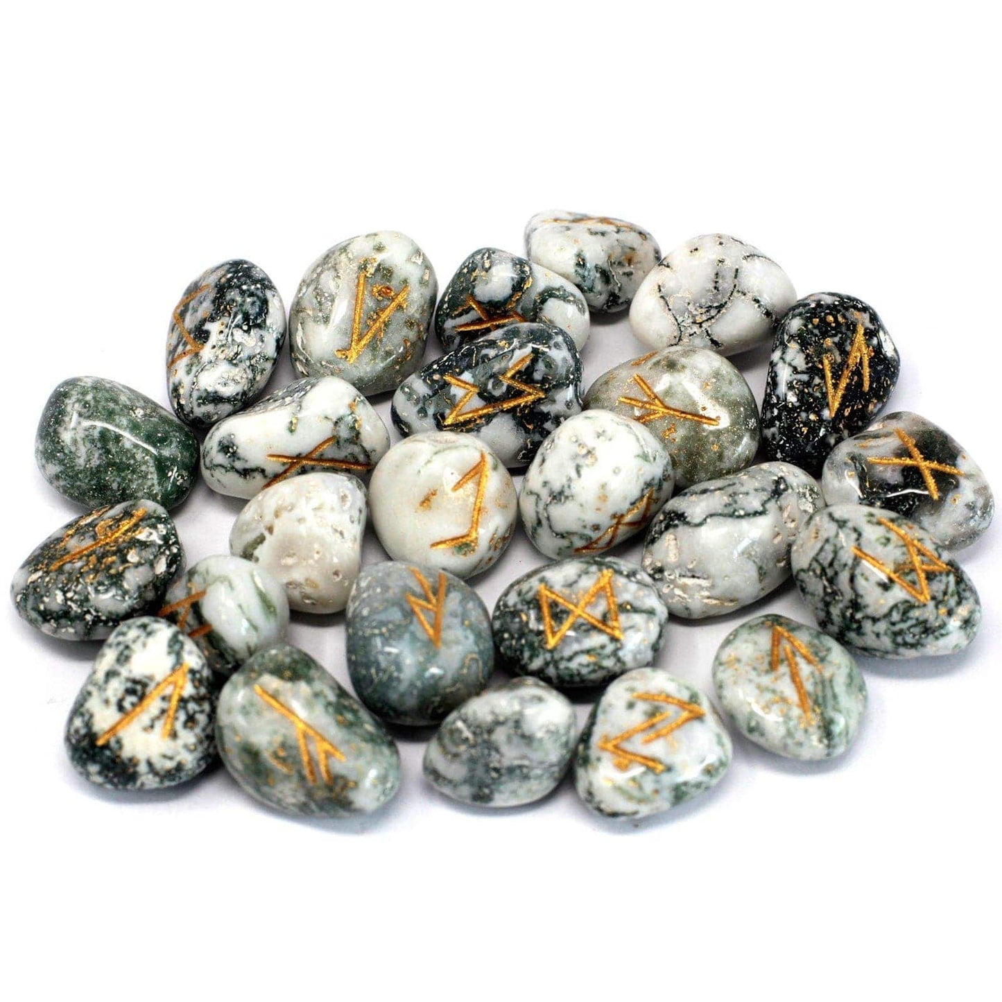 Bliss Runes Stone Set in Pouch - Tree Agate