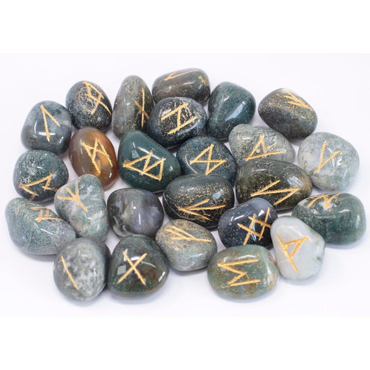 Runes Stone Set in Pouch - Moss Agate - best price from Maltashopper.com RUNE-46