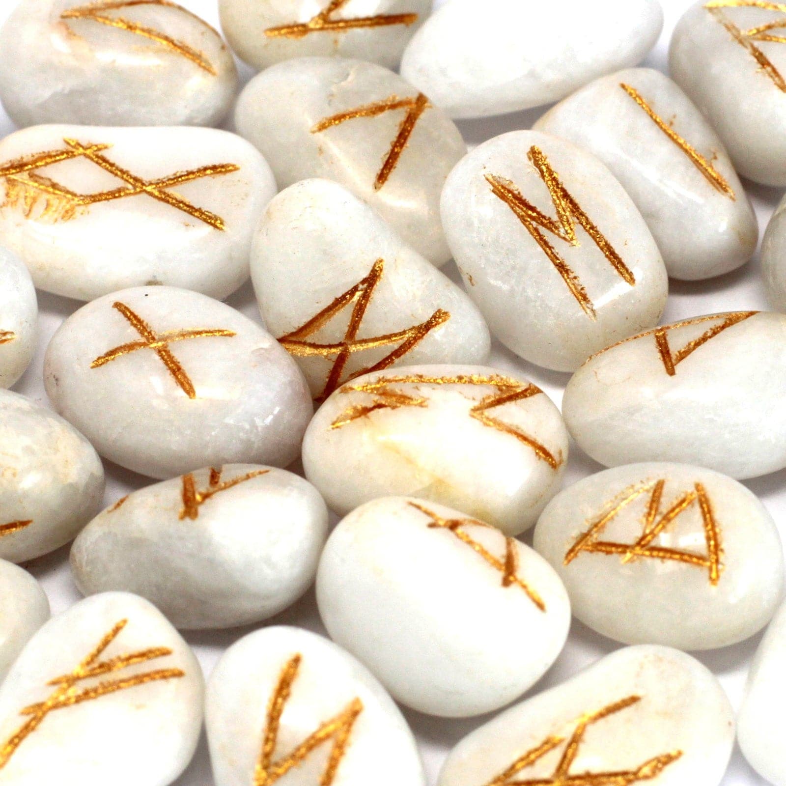 Bliss Runes Stone Set in Pouch - White Agate