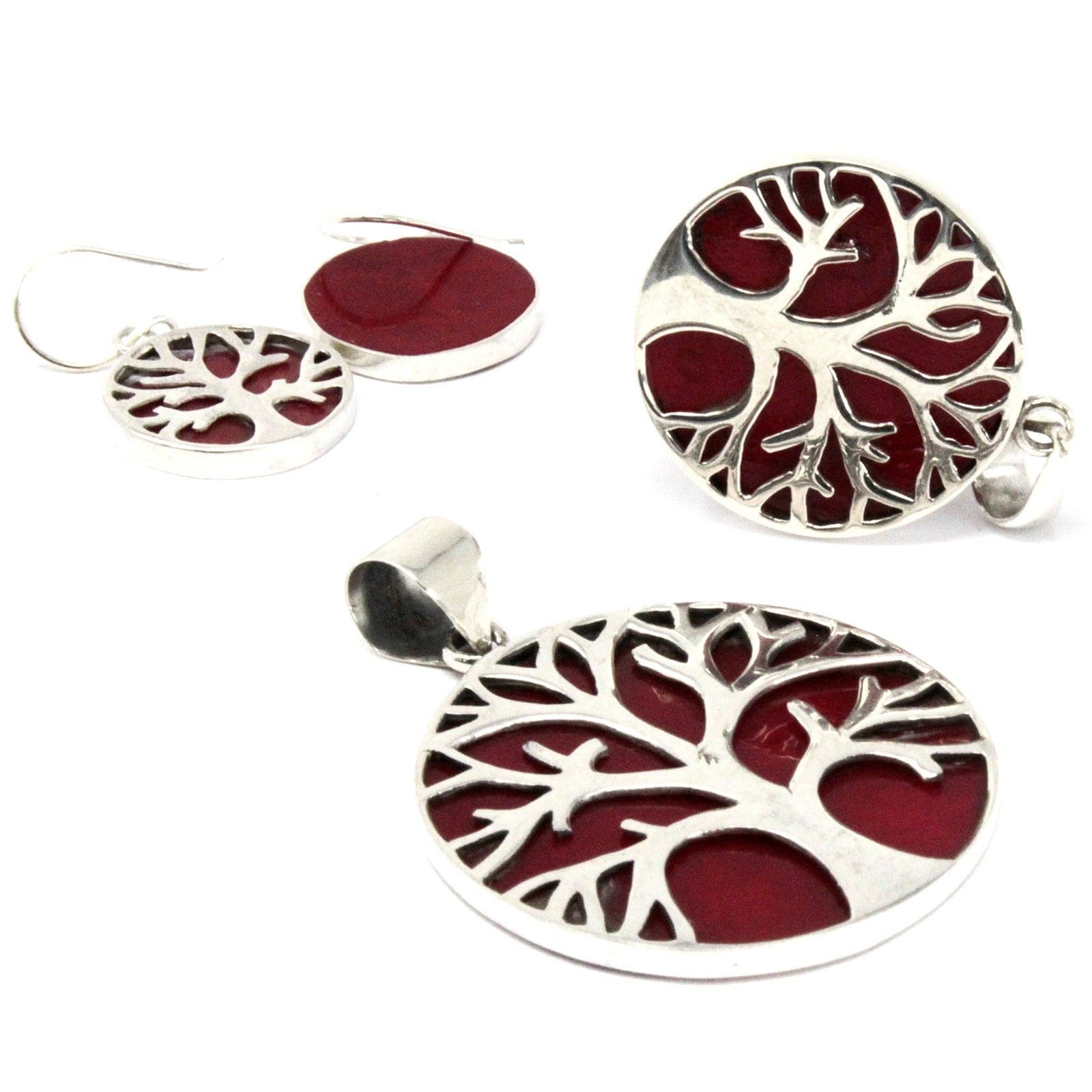 Bliss Tree of Life Silver Pendent 22mm - Coral Effect