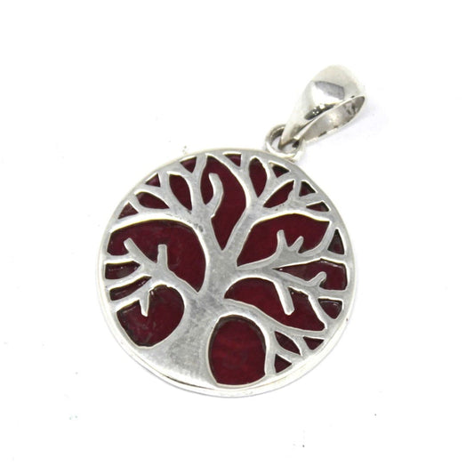 Bliss Tree of Life Silver Pendent 22mm - Coral Effect