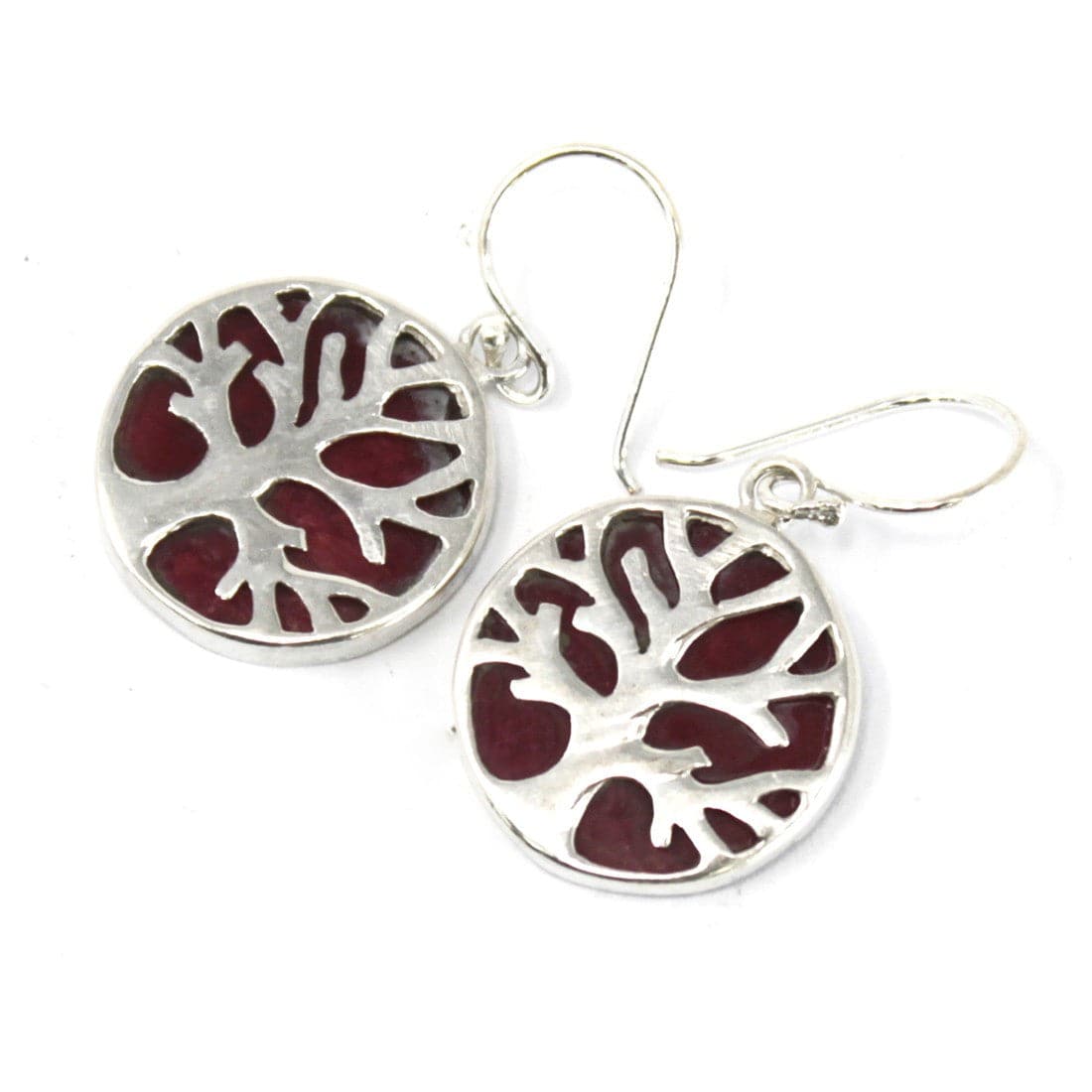 Tree of Life Silver Earrings 15mm - Coral Effect - best price from Maltashopper.com TOLSP-07