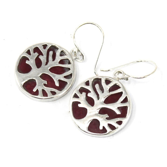 Bliss Tree of Life Silver Earrings 15mm - Coral Effect