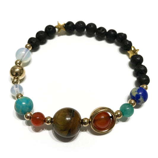 Lava Stone Bracelet - Gold Solar System - best price from Maltashopper.com LAVASB-10