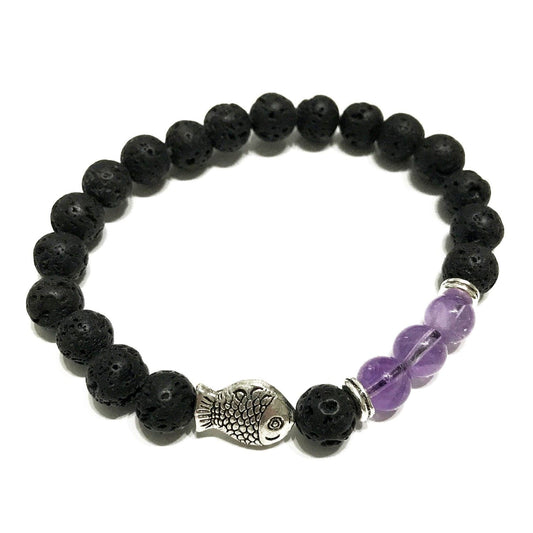 Lava Stone Bracelet - Fish Amethyst - best price from Maltashopper.com LAVASB-04