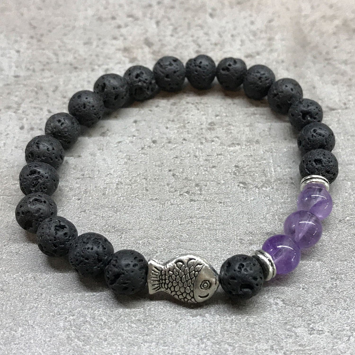 Lava Stone Bracelet - Fish Amethyst - best price from Maltashopper.com LAVASB-04