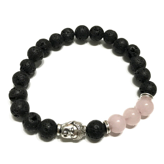 Lava Stone Bracelet - Buddha Rose Quartz - best price from Maltashopper.com LAVASB-05