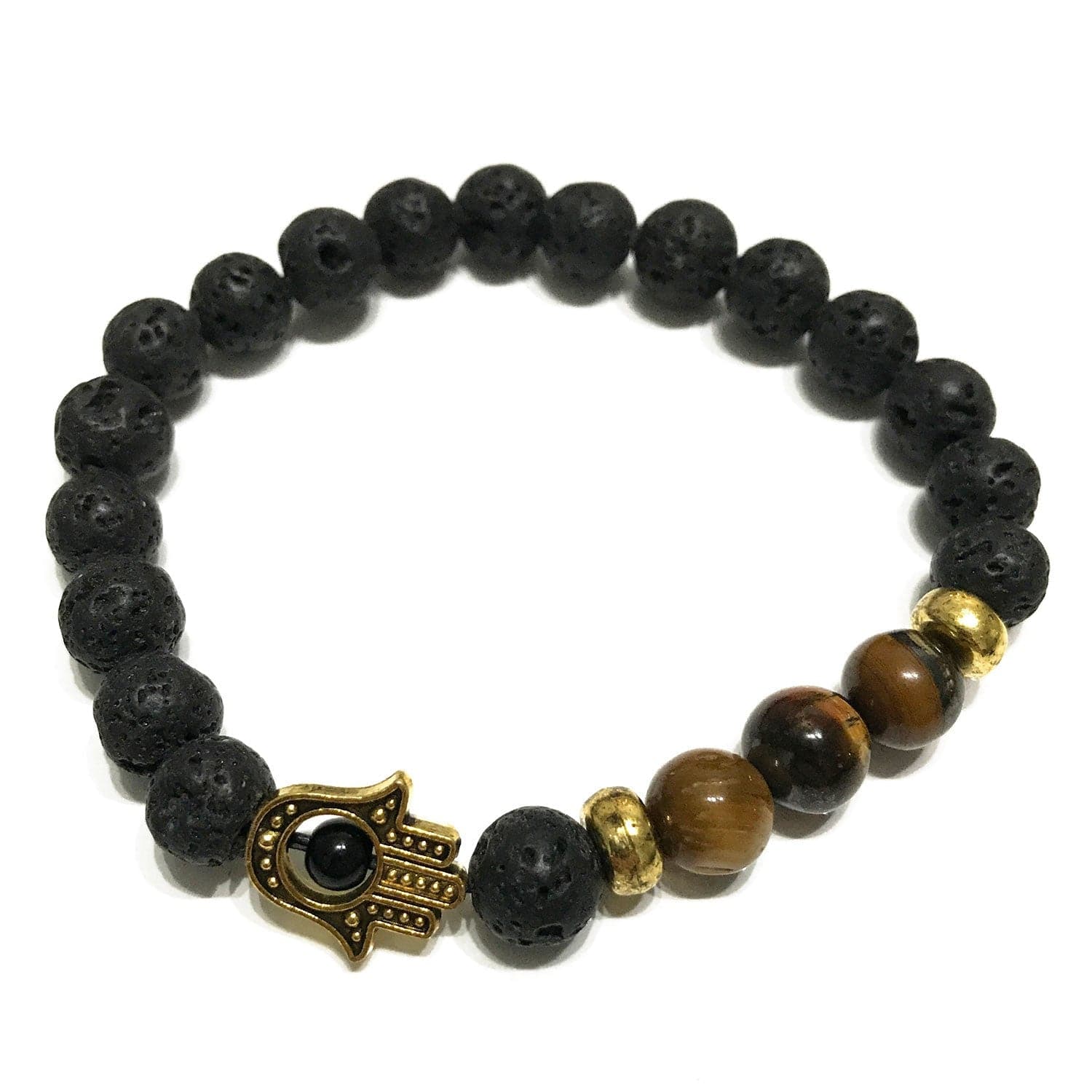 Lava Stone Bracelet - Hamsa Tiger-eye - best price from Maltashopper.com LAVASB-09