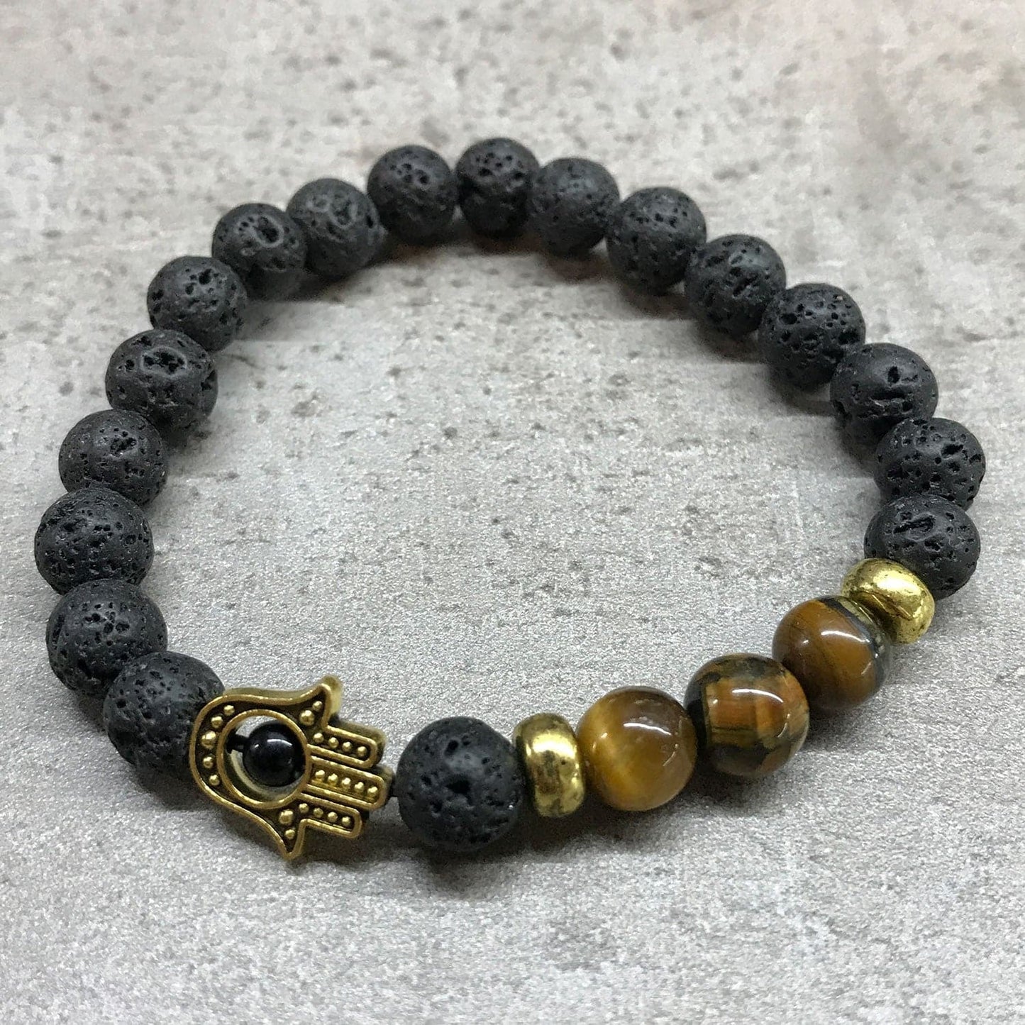 Lava Stone Bracelet - Hamsa Tiger-eye - best price from Maltashopper.com LAVASB-09