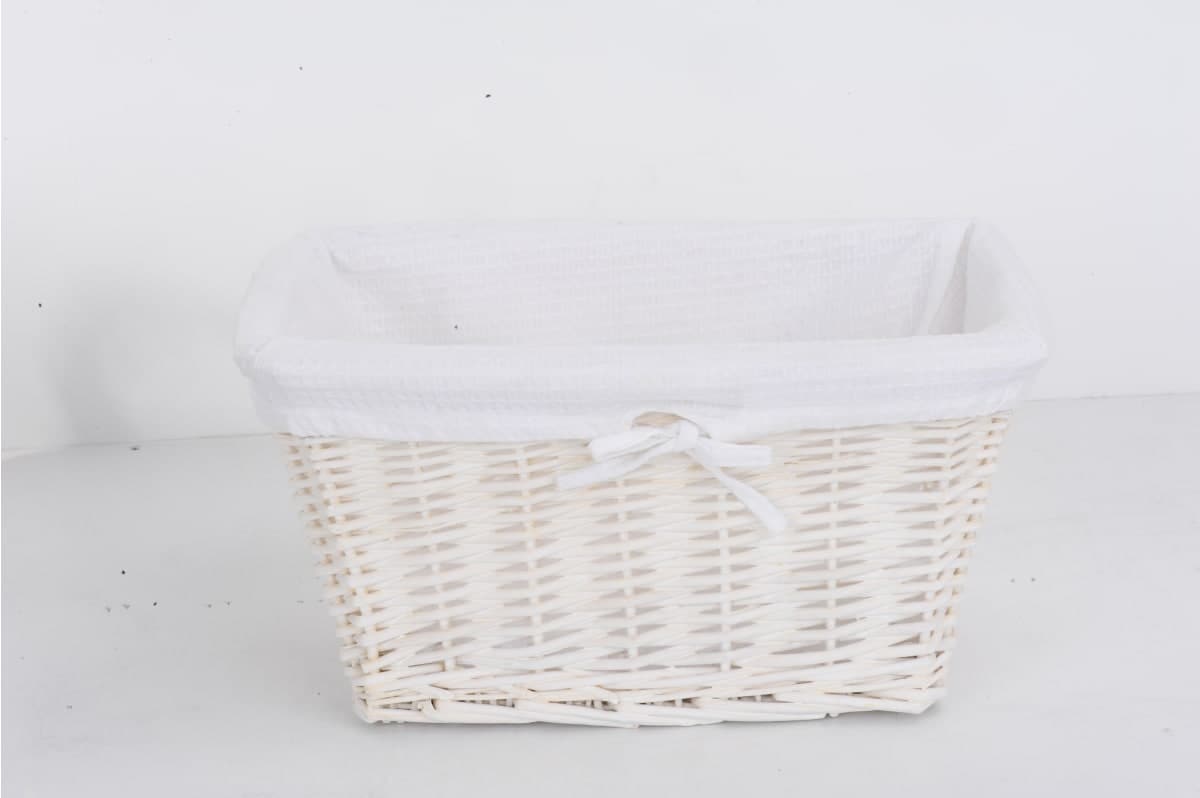 TOLEDO - WICKER BASKET WITH ECRU FABRIC INTERIOR - 38 X 26 X H 19 CM - WHITE - best price from Maltashopper.com BR430007853