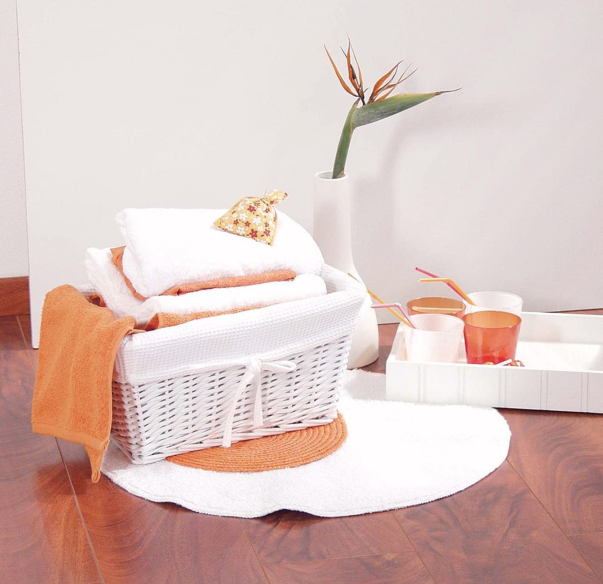 TOLEDO - WICKER BASKET WITH ECRU FABRIC INTERIOR - 38 X 26 X H 19 CM - WHITE - best price from Maltashopper.com BR430007853