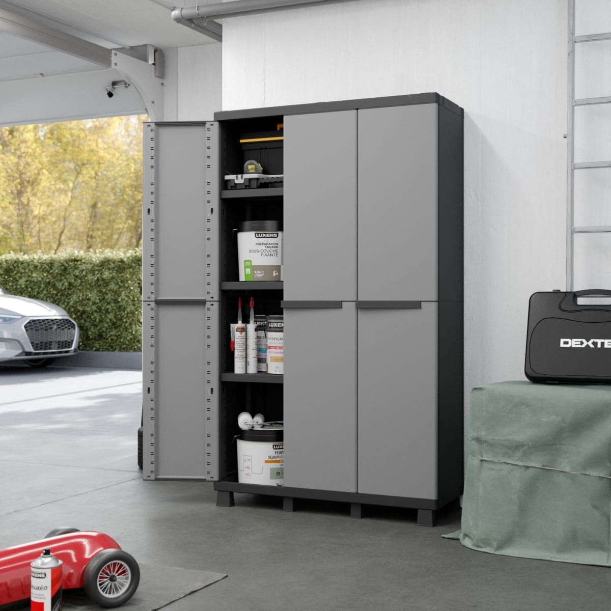 3-DOOR RESIN CUPBOARD 170X102X39CM SPACEO GREY