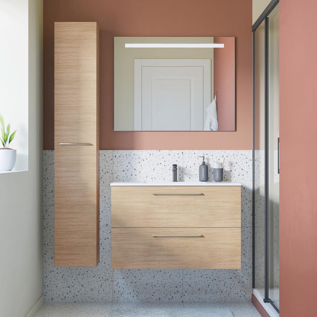 MOBILE BASE UNIT REMIX 90 2 DRAWERS OAK NATURAL - Premium Bathroom Furniture from 81 to 100 cm from Bricocenter - Just €271.99! Shop now at Maltashopper.com