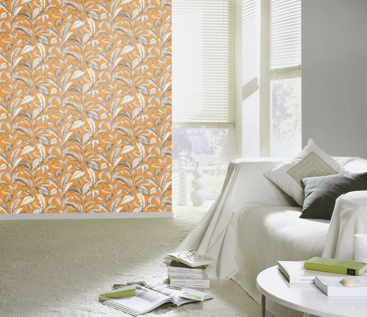 WALLPAPER FERN GREY ON MUSTARD BACKGROUND 53CMX10.5M - best price from Maltashopper.com BR480010852