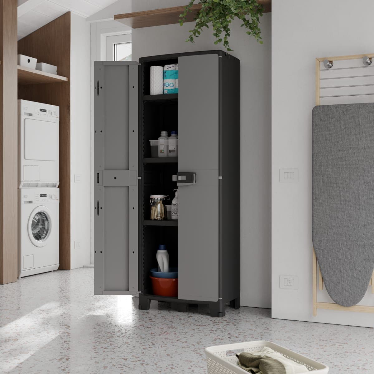 HIGH RESIN CUPBOARD 180X65X39CM BLACK GREY SPACEO