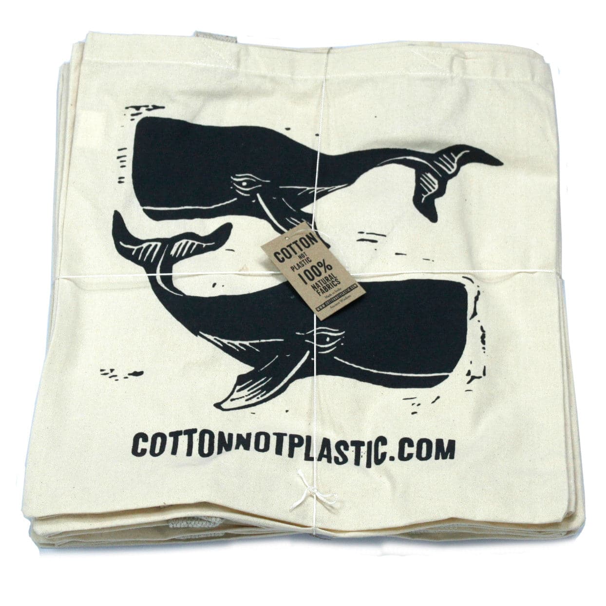 Lrg Natural 6oz Cotton Bag 38x42cm - WHALES - best price from Maltashopper.com CCOTT-16