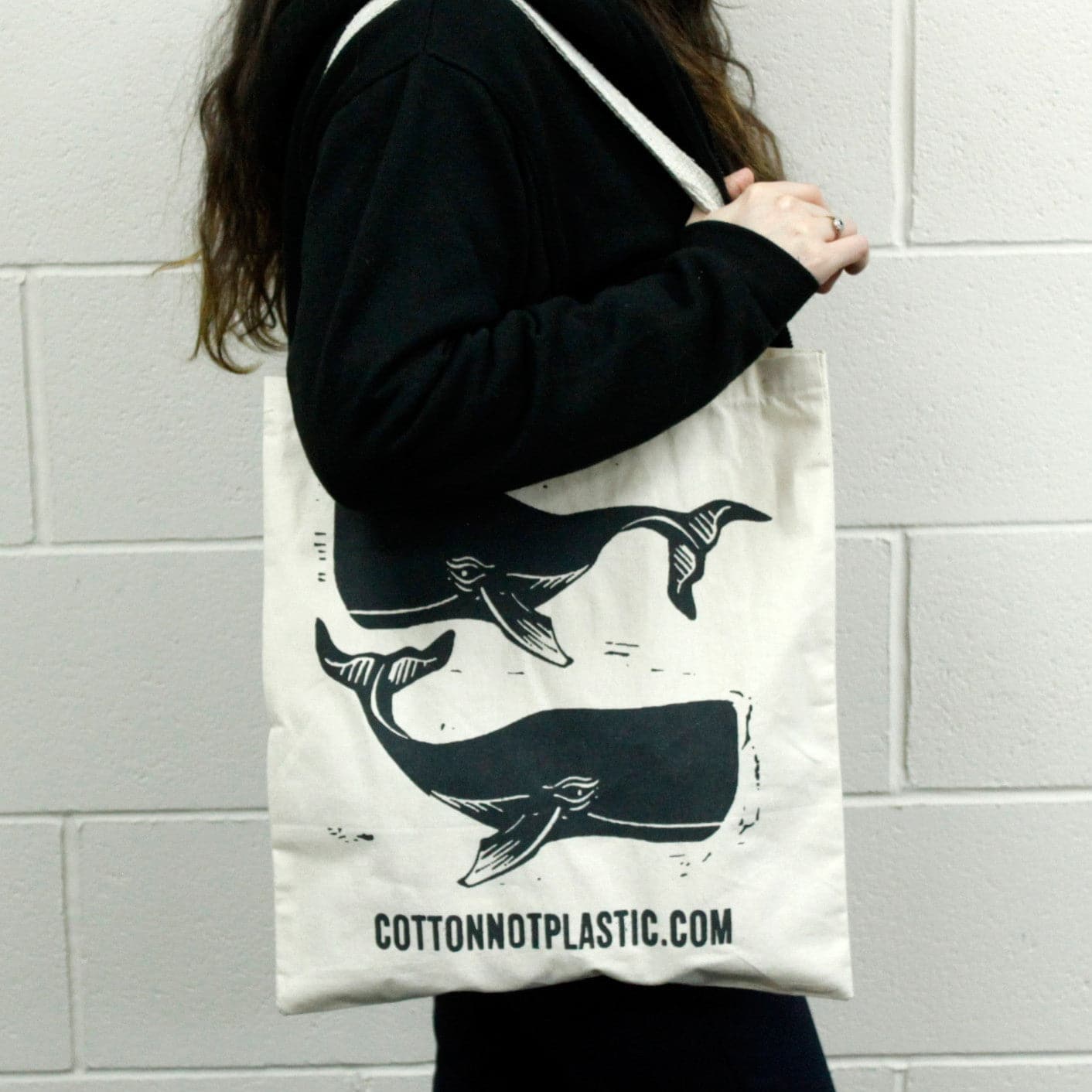 Lrg Natural 6oz Cotton Bag 38x42cm - WHALES - best price from Maltashopper.com CCOTT-16