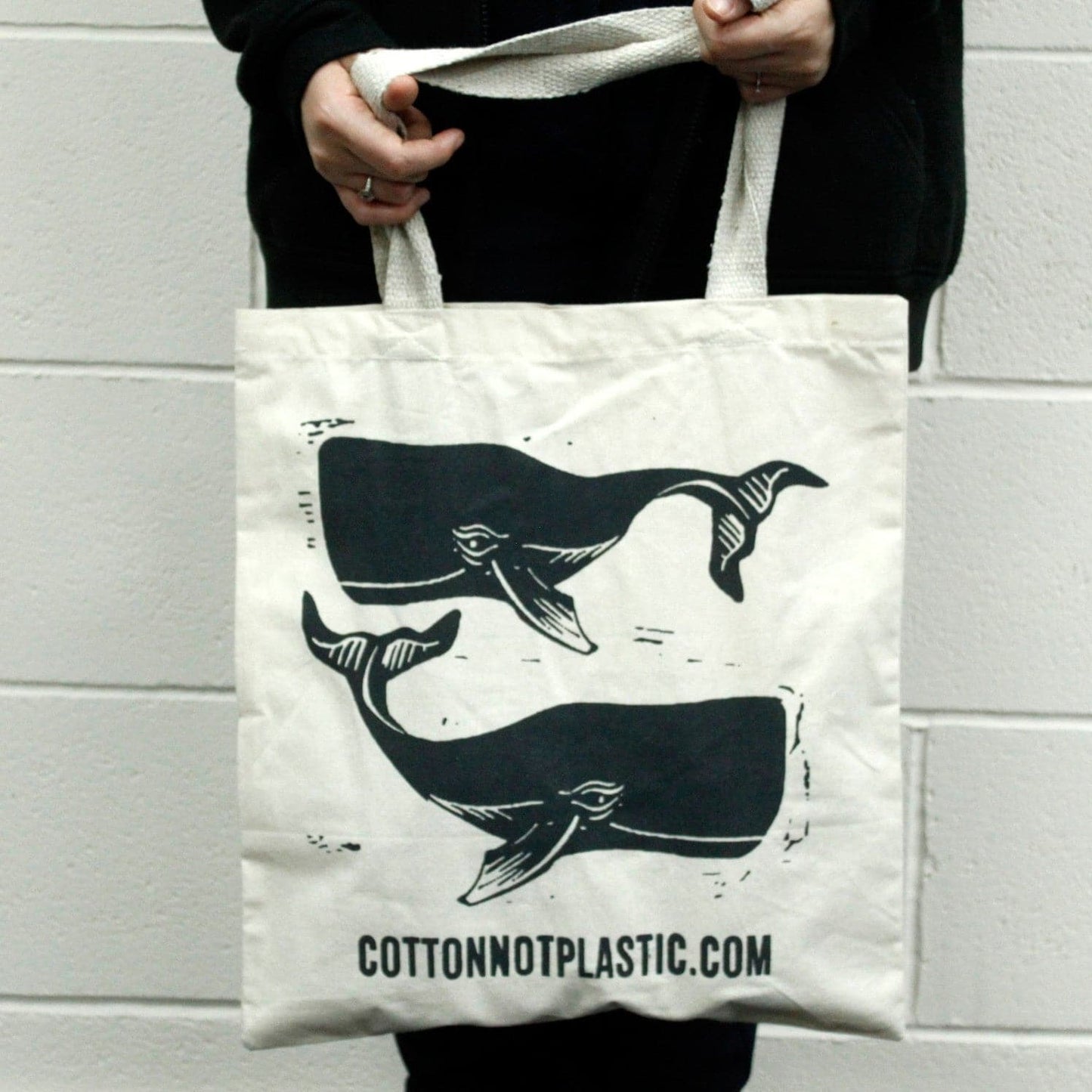 Lrg Natural 6oz Cotton Bag 38x42cm - WHALES - best price from Maltashopper.com CCOTT-16