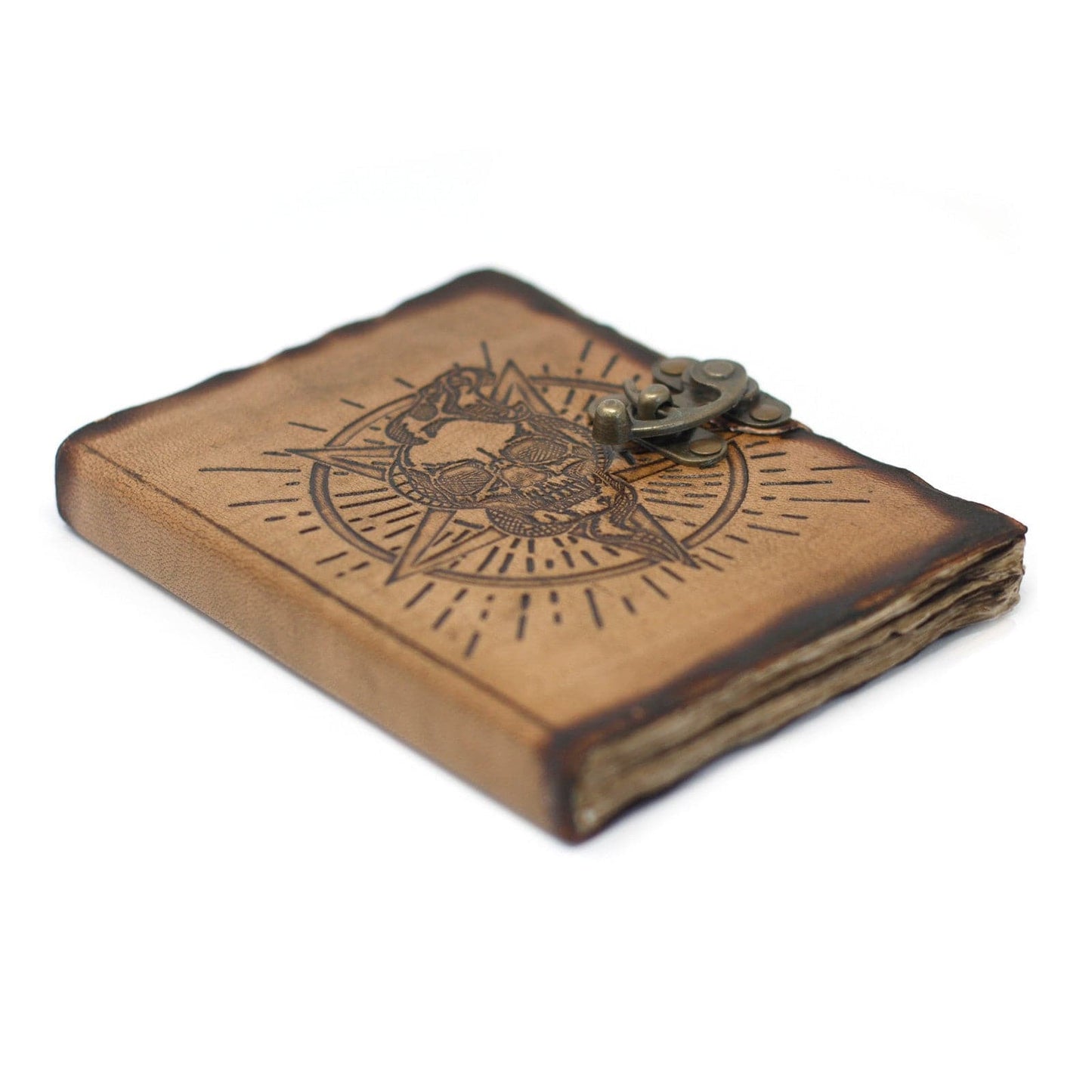 Leather Pentagon & Skull with Burns Detail Notebook (18x13 cm) - best price from Maltashopper.com LBN-06