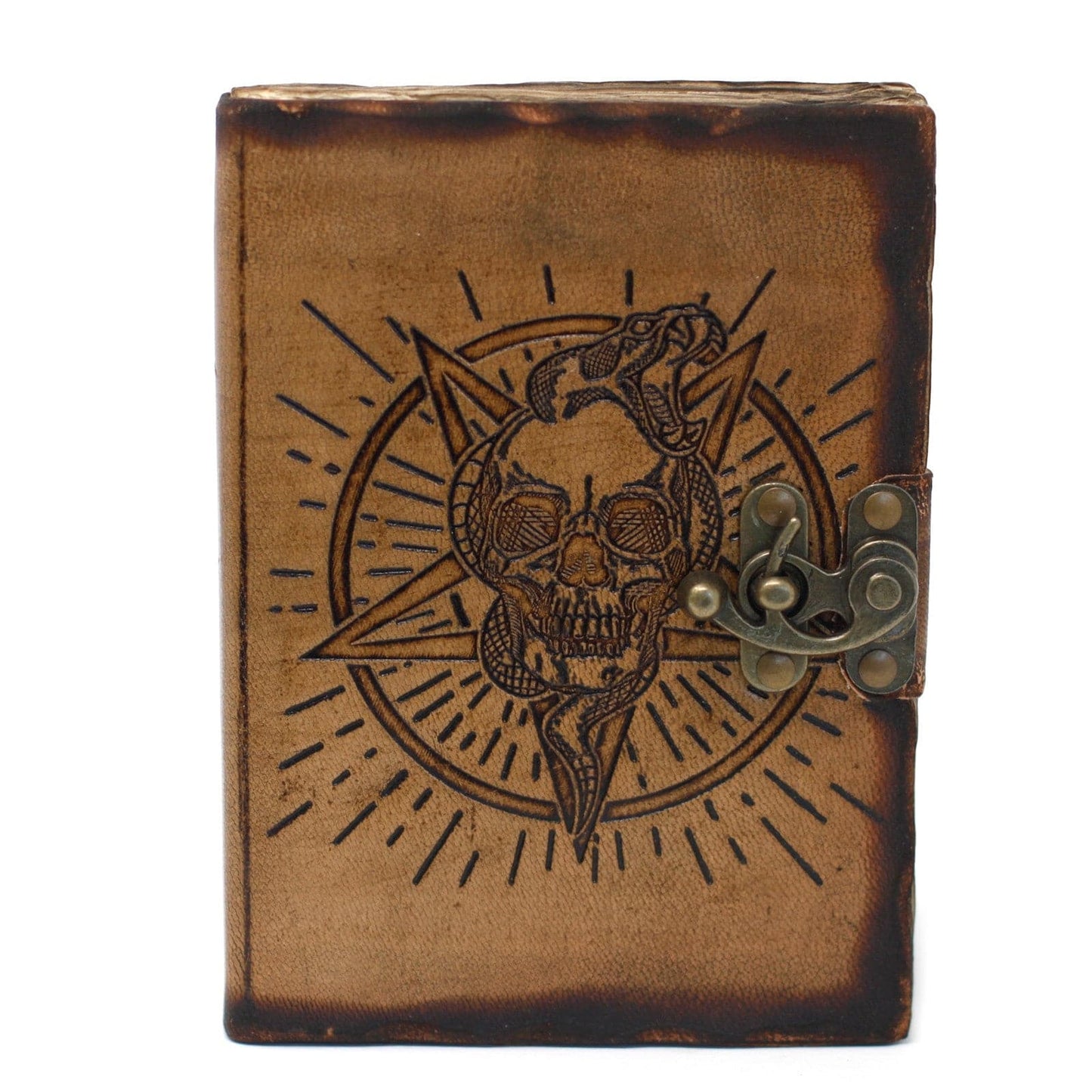 Leather Pentagon & Skull with Burns Detail Notebook (18x13 cm) - best price from Maltashopper.com LBN-06