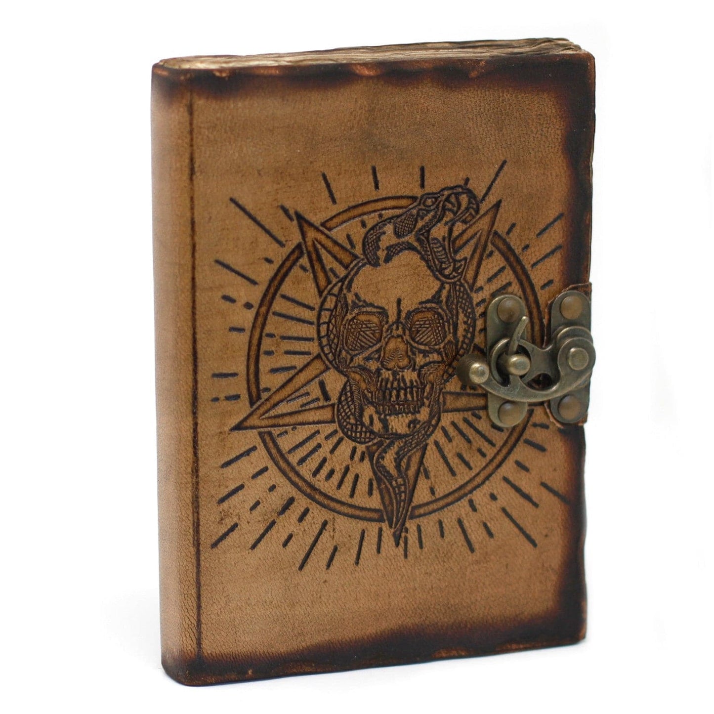 Leather Pentagon & Skull with Burns Detail Notebook (18x13 cm) - best price from Maltashopper.com LBN-06