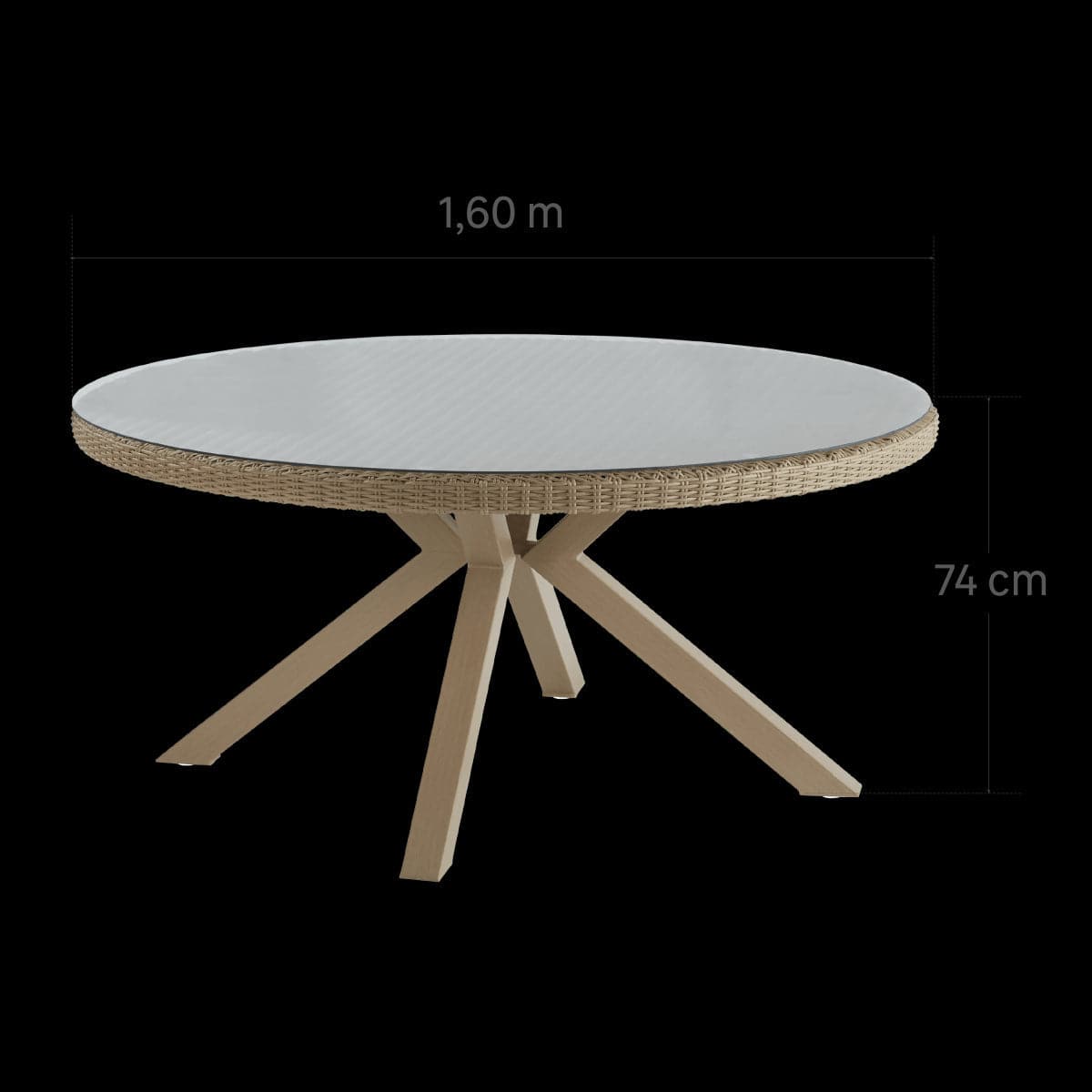 NATERIAL MEDENA WICKER ALUMINIUM AND GLASS FIXED TABLE D160X71