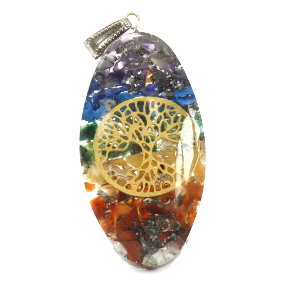 Orgonite Power Pendant - 7 Stone Chakra Oval with Tree - best price from Maltashopper.com OPP-12