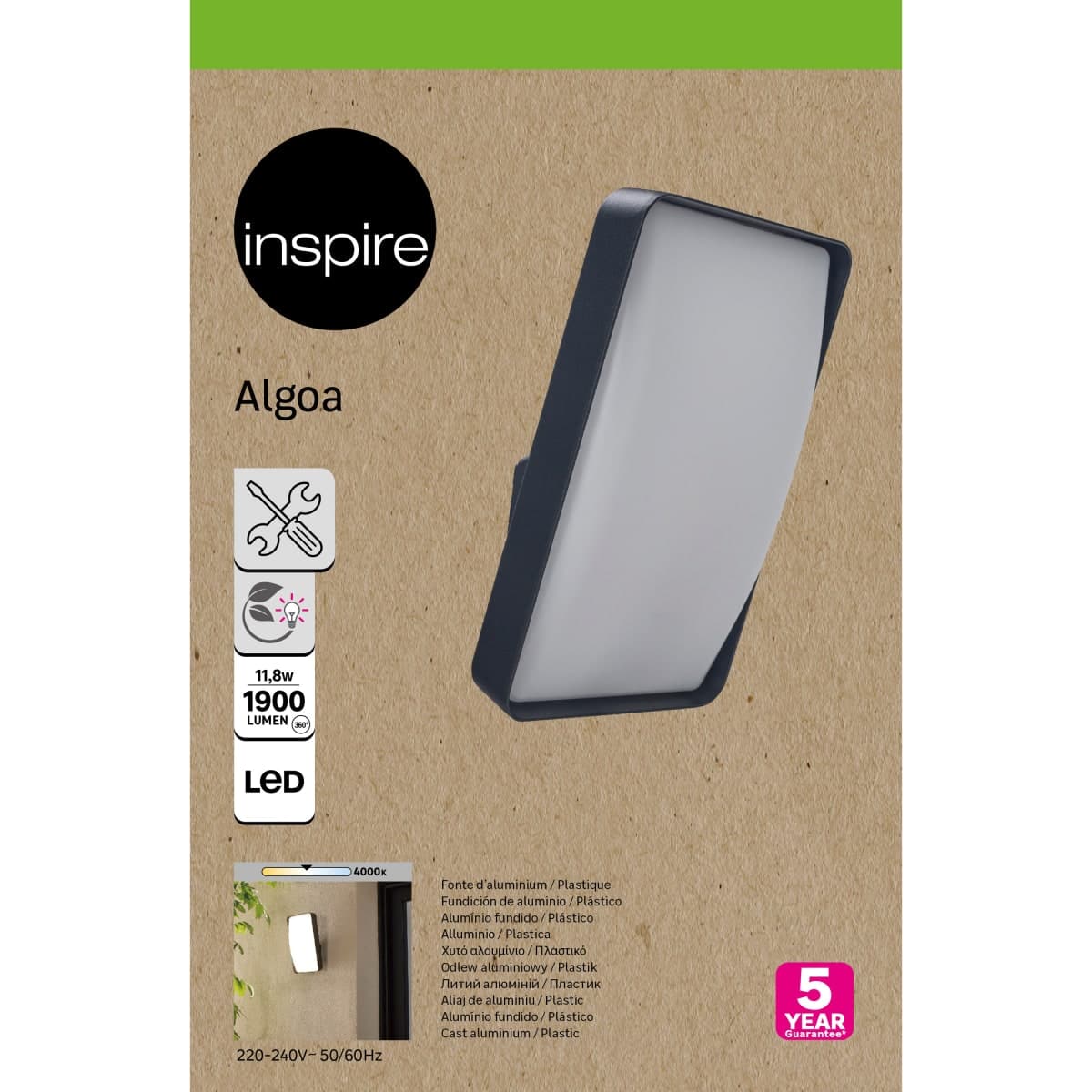 WALL LIGHT ALOGA GREY ALUMINIUM 16X7.5XH24 CM LED 14W 1900LM NATURAL LIGHT - best price from Maltashopper.com BR420007260