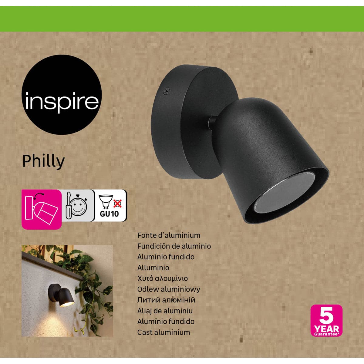 PHILLY WALL LIGHT ALUMINIUM BLACK 12X14.6XH17 CM GU10=25W IP44 - Premium Wall sconces and outdoor chandeliers from Bricocenter - Just €19.99! Shop now at Maltashopper.com