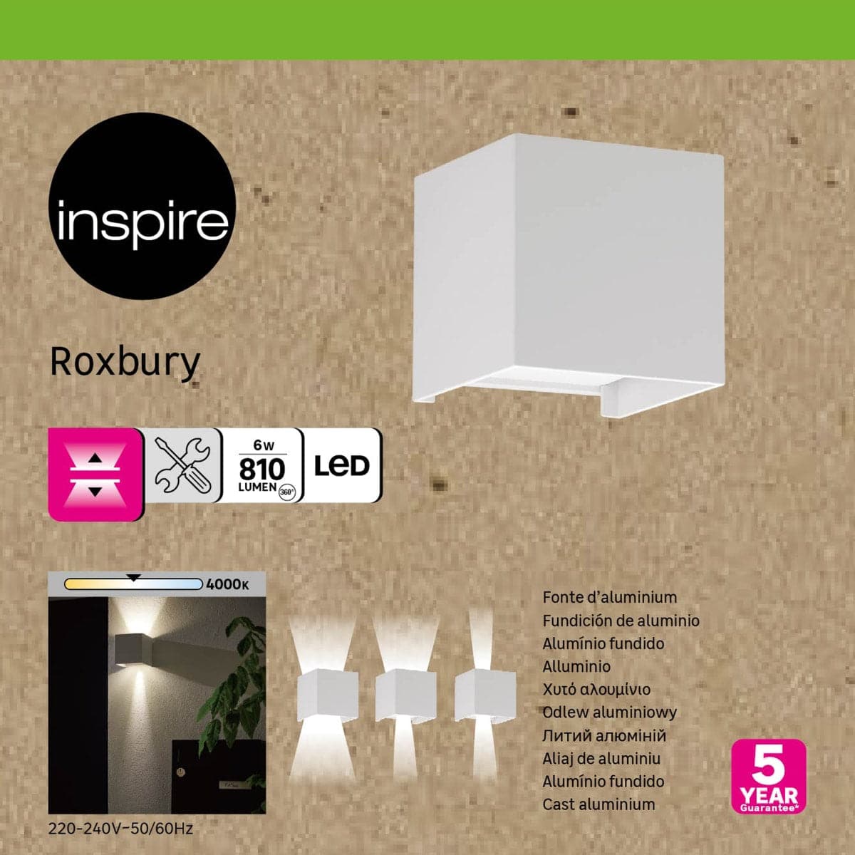 ROXBURY ALUMINIUM WALL LIGHT WHITE 10X10XH10 CM LED 810LM NATURAL LIGHT UP&amp;DOWN IP54 - best price from Maltashopper.com BR420008007