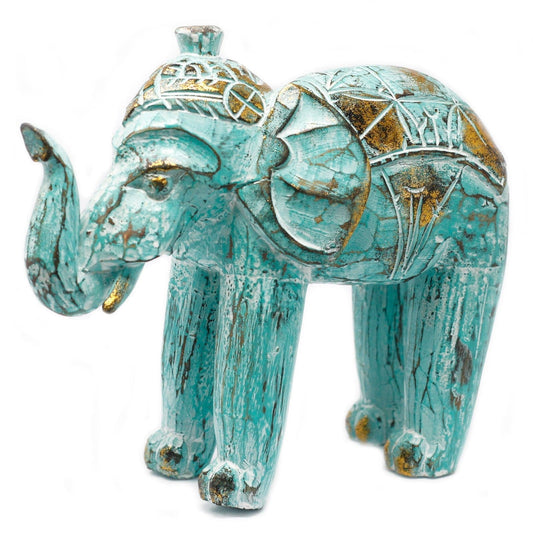 Wood Carved Elephant - Turquois Gold - best price from Maltashopper.com VINTEP-02