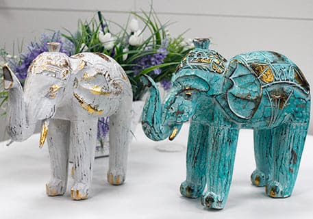 Wood Carved Elephant - Turquois Gold - best price from Maltashopper.com VINTEP-02