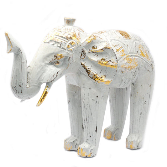 Wood Carved Elephant - White Gold - best price from Maltashopper.com VINTEP-01