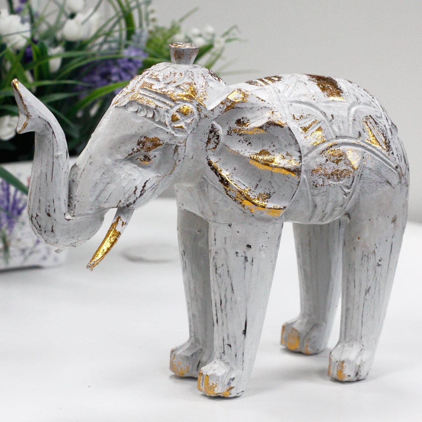 Wood Carved Elephant - White Gold - best price from Maltashopper.com VINTEP-01