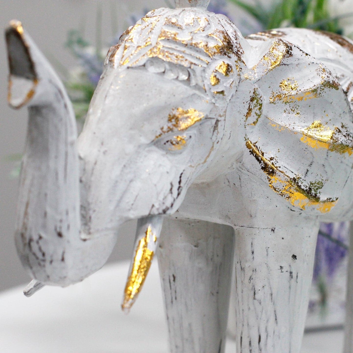 Wood Carved Elephant - White Gold - best price from Maltashopper.com VINTEP-01
