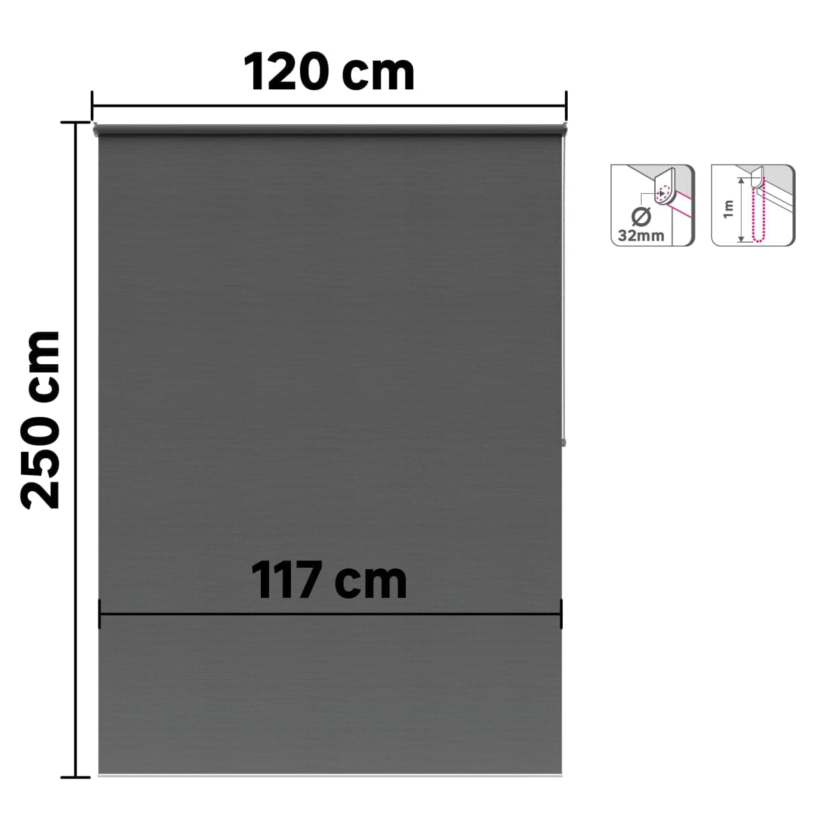 BOSSA ROLLER BLIND DARK GREY 120X250CM - best price from Maltashopper.com BR480010982