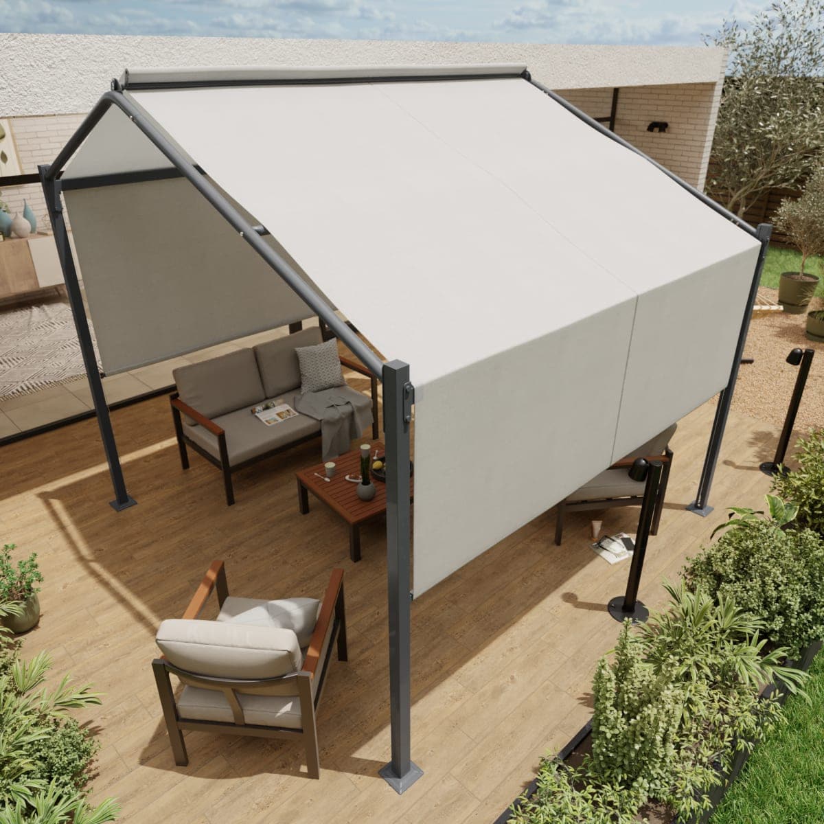 PERGOLA GAZEBO NATERIAL CASSY 4X3X2.8 POLYESTER STEEL 160GR/M2 - Premium Gazebos, pergolas, and sails from Bricocenter - Just €698.99! Shop now at Maltashopper.com