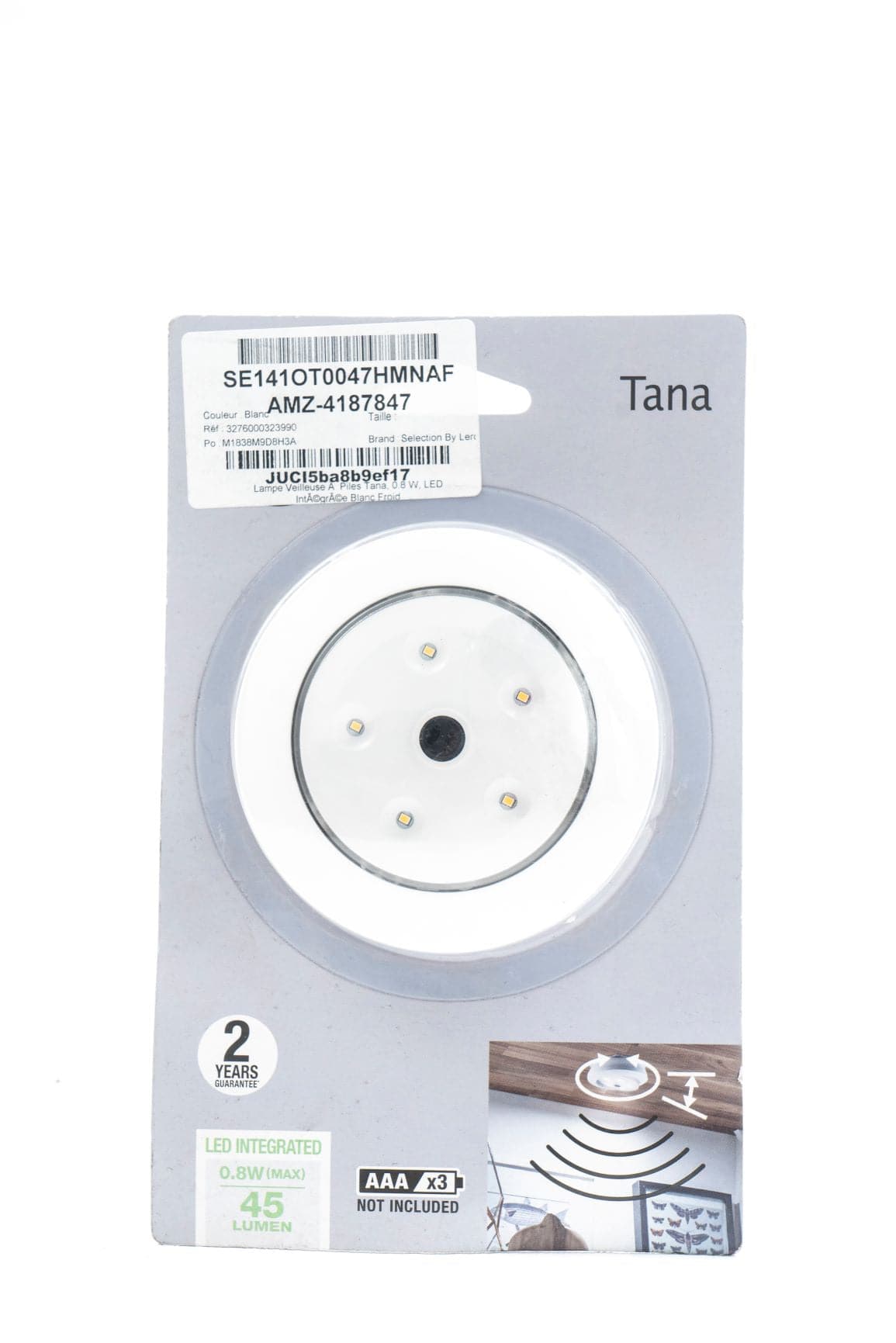 PUSH LIGHT TANA PLASTIC WHITE D8 LED 0,8W NATURAL LIGHT WITH BATTERY WITH SENSOR