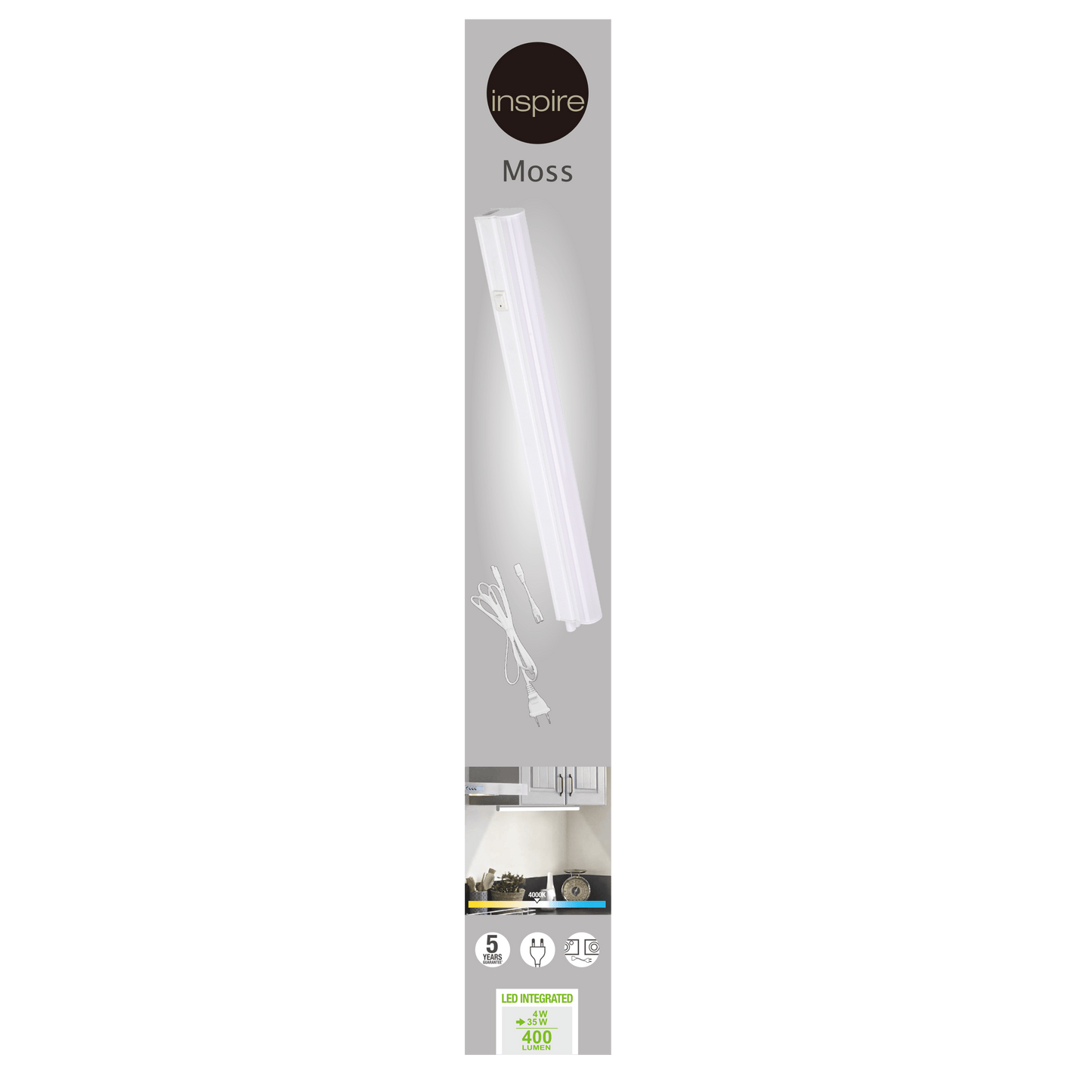Bricocenter MOSS UNDERCABINET REGLETTE PLASTIC WHITE 34,9 CM LED 4W NATURAL LIGHT