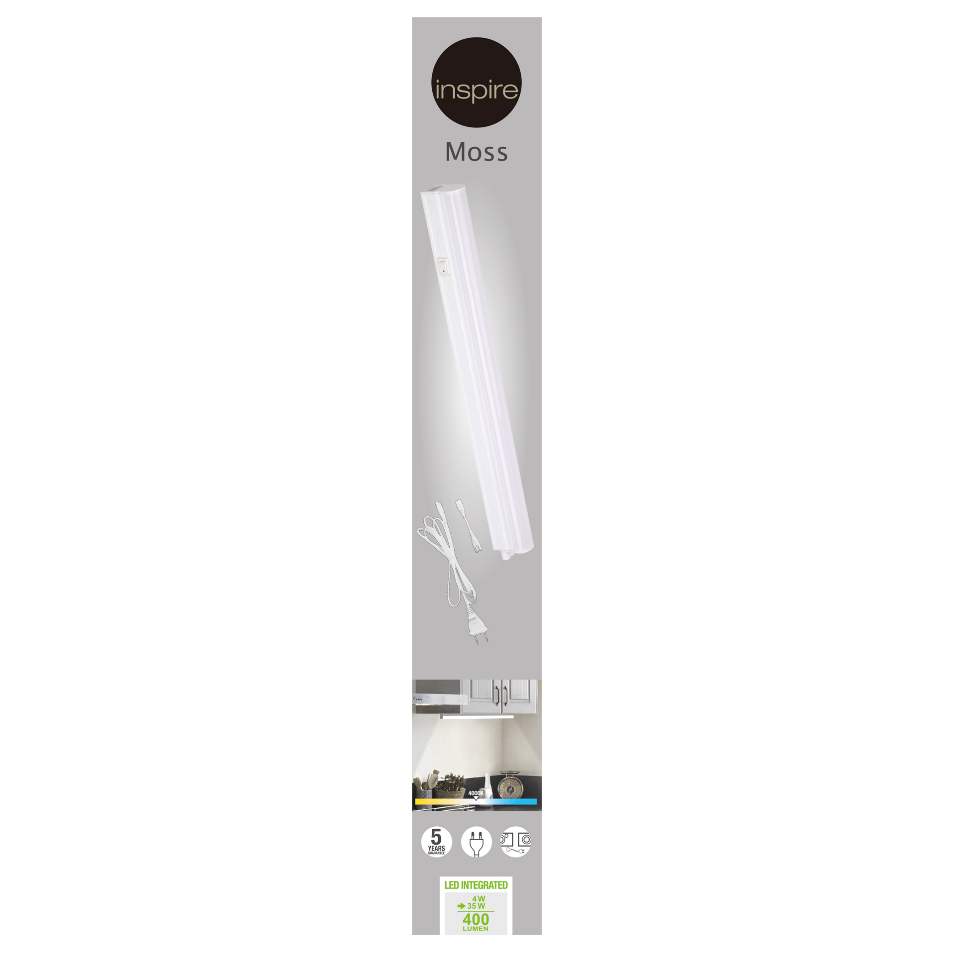Bricocenter MOSS UNDERCABINET REGLETTE PLASTIC WHITE 34,9 CM LED 4W NATURAL LIGHT