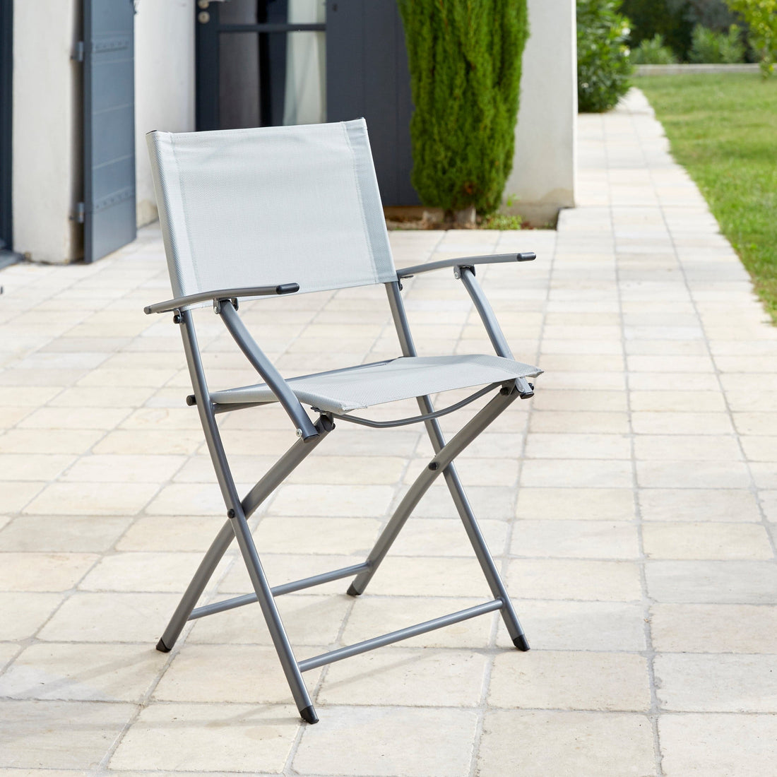 EMYS NATERIAL FOLDING STEEL CHAIR WITH ARMRESTS TEXTILENE SEAT GREY 52X54XH83