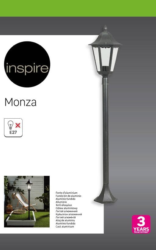 MONZA ALUMINIUM STREET LAMP BLACK H120 CM E27=25W IP44