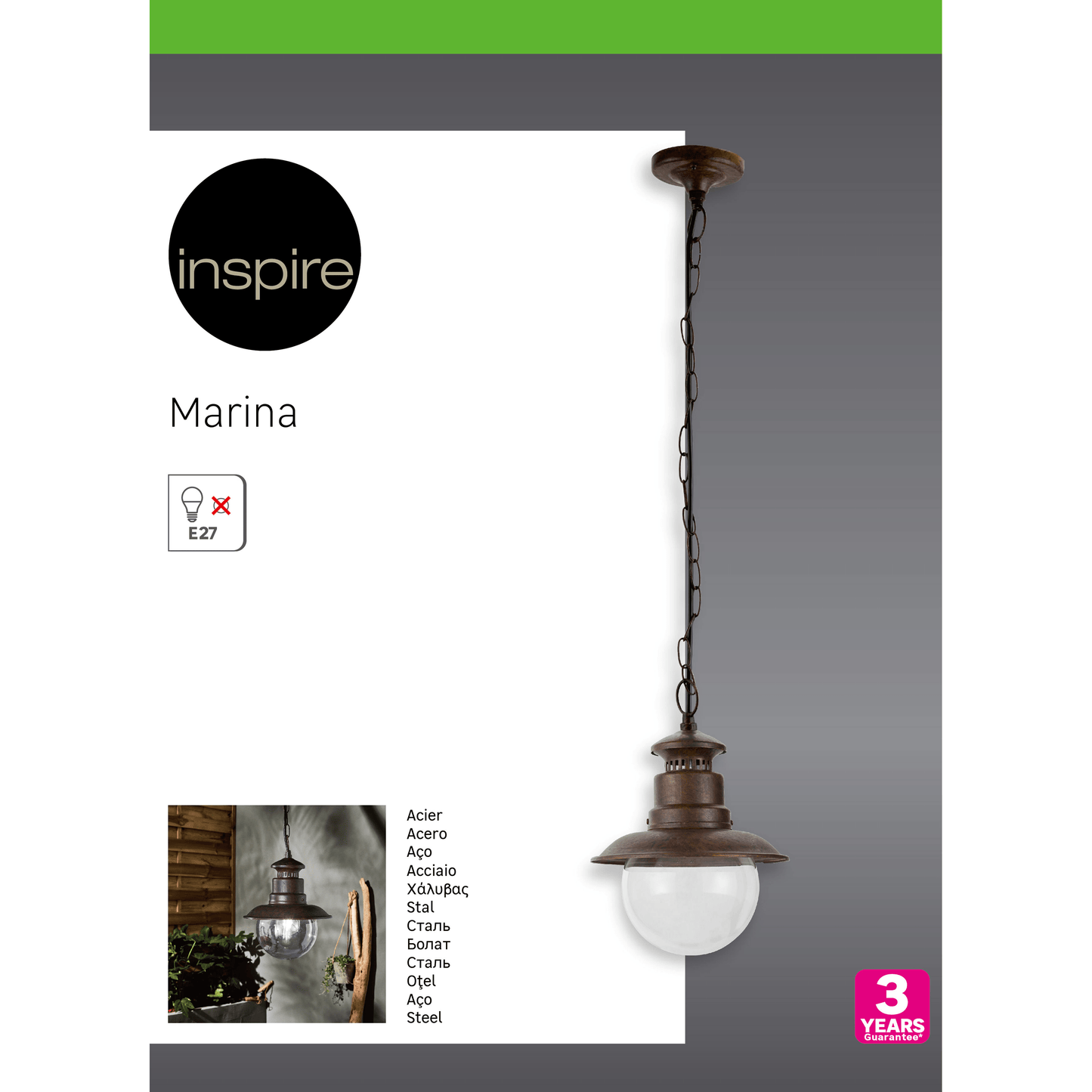 Bricocenter MARINA RUST STEEL CHANDELIER D21.5 H90 CM E27=60W IP44